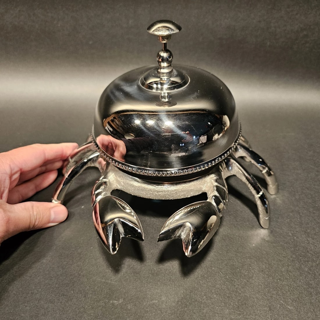 Silver Brass Crab Table or Floor Desk Bell - 13