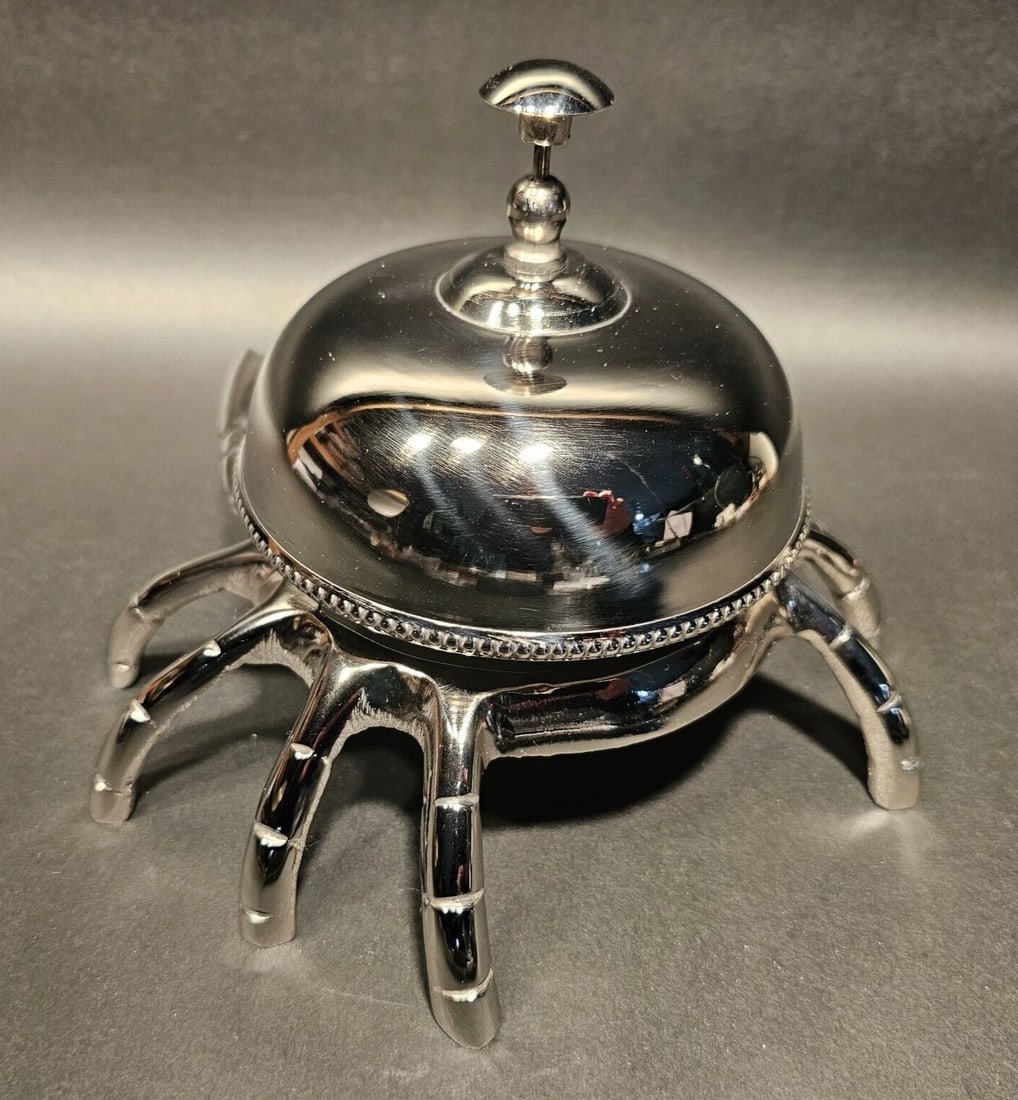 Silver Brass Crab Table or Floor Desk Bell - 4