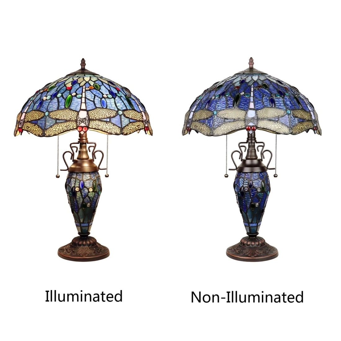 23" Stained Glass Dragonfly Lighted Base Table Lamp - 2