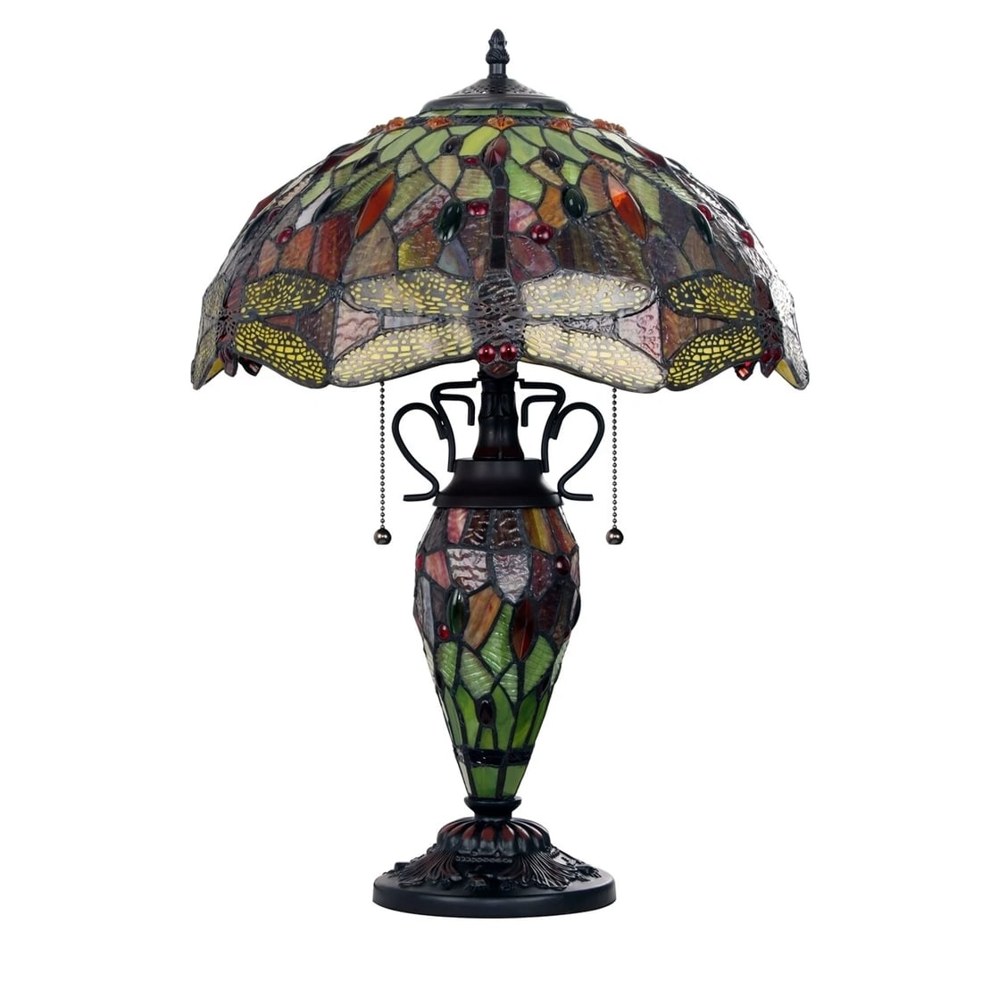 22.44" Stained Glass Dragonfly Lighted Base Table Lamp - 2