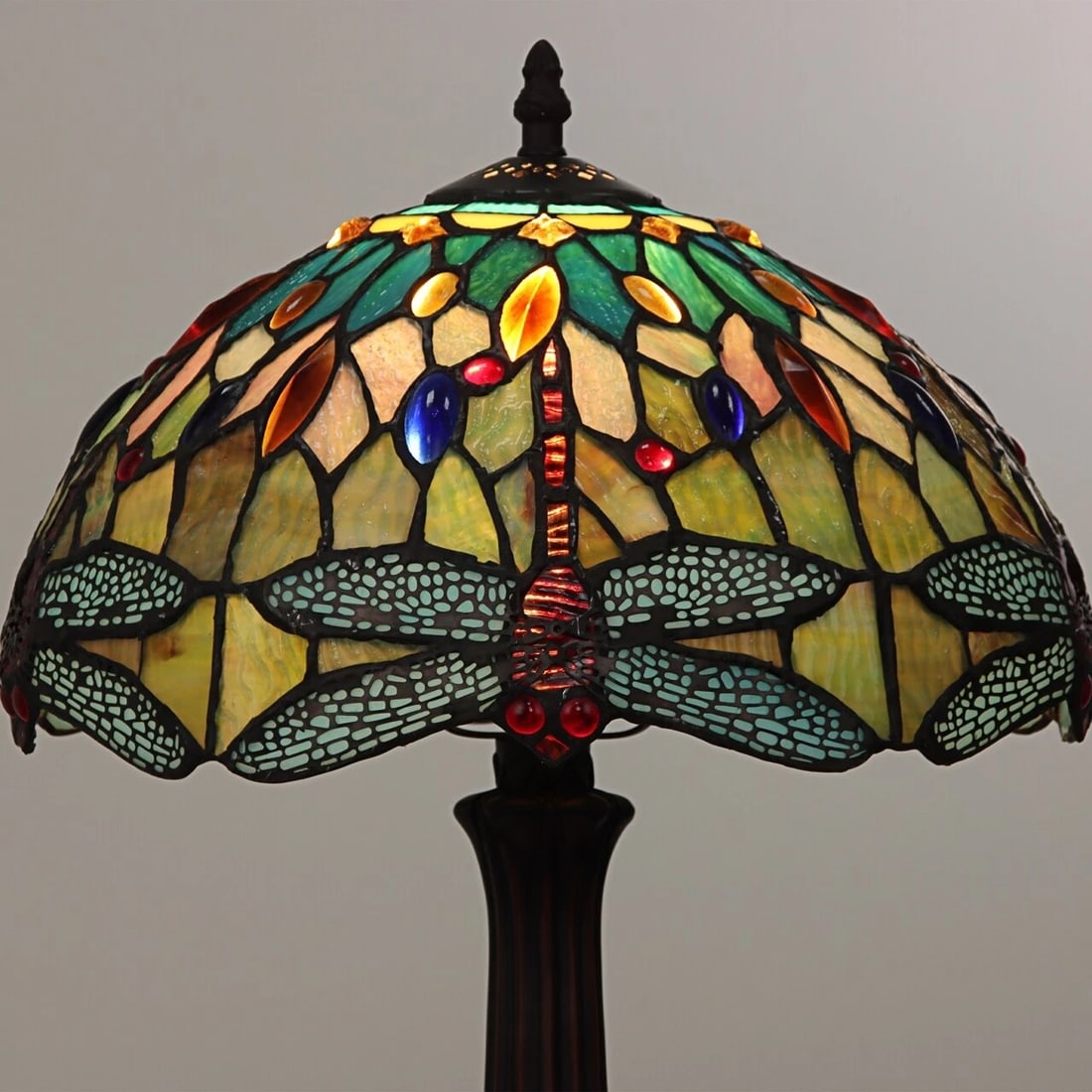 18" Stained Glass Dragonfly Table Lamp - 2