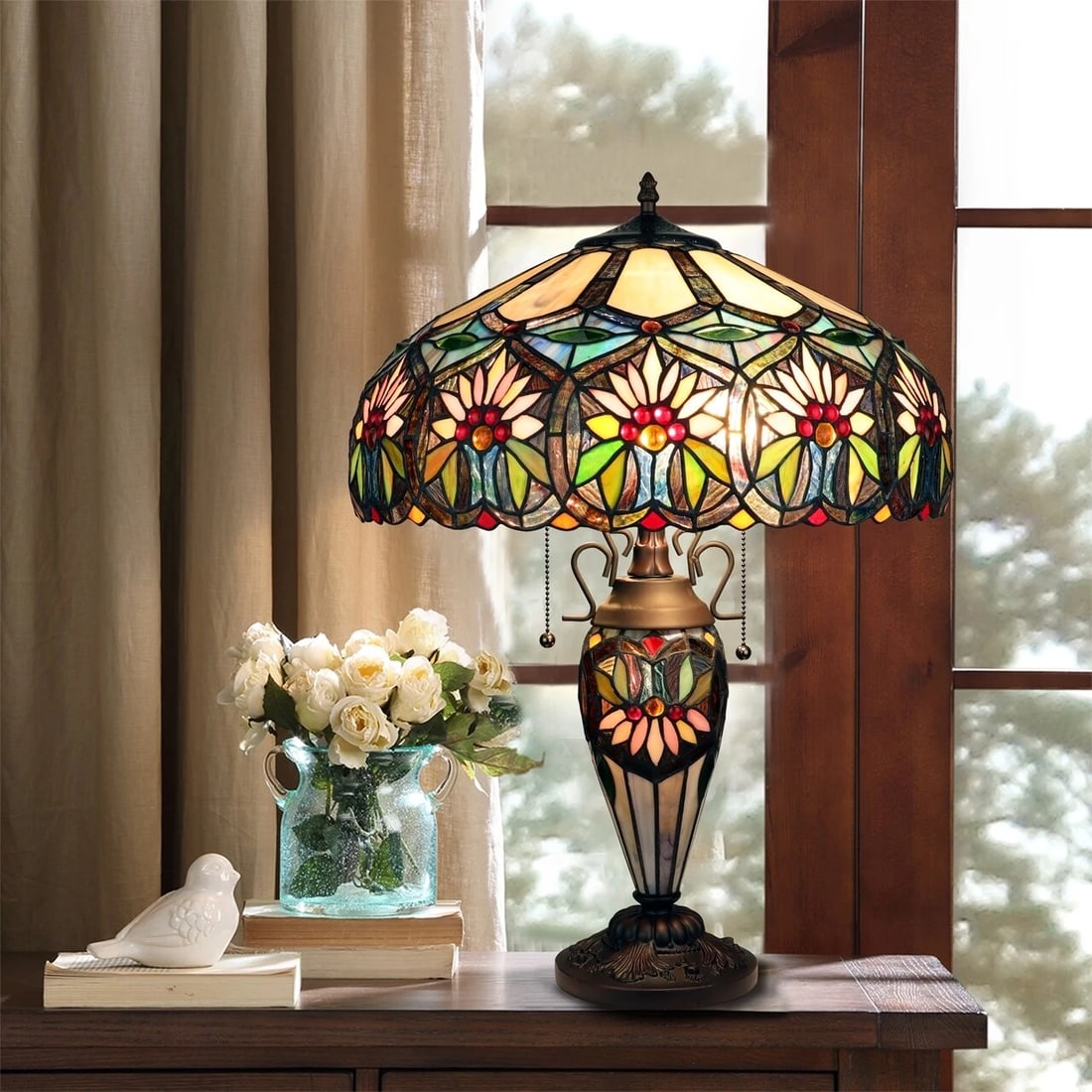 24" Stained Glass Lighted Base Table Lamp - 6