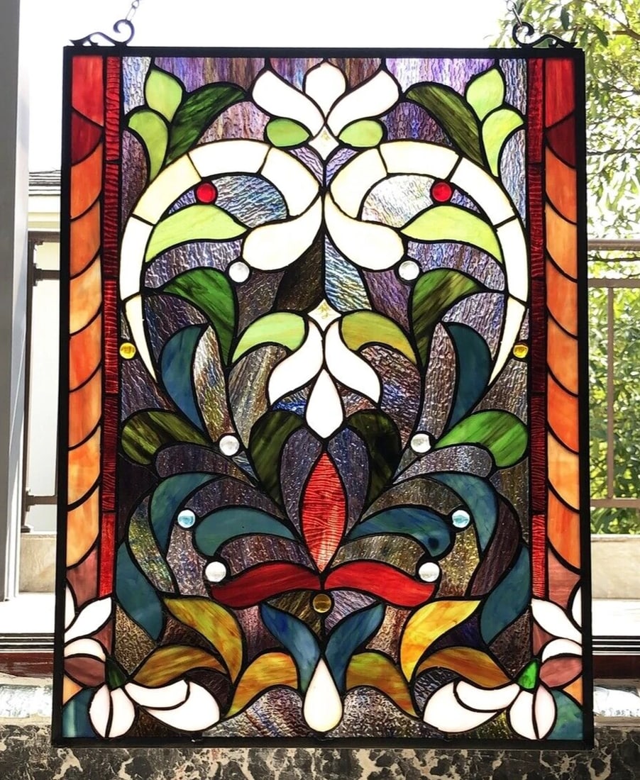 24" Rectangle Stained Glass Hanging Window Pane Suncatcher - 3