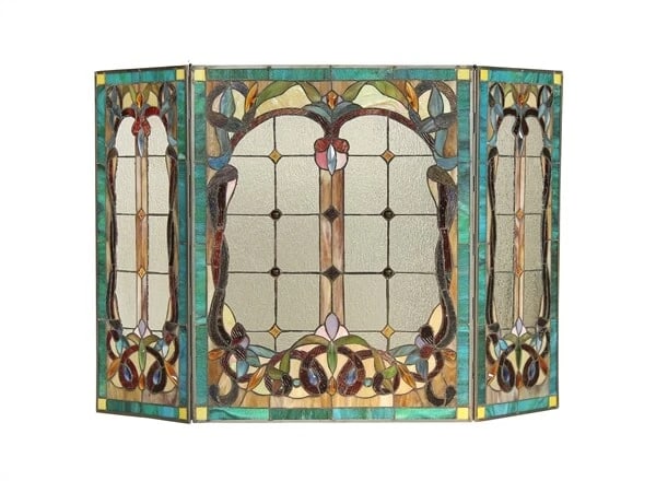44" Folding Stained Glass Fireplace Screen - 3