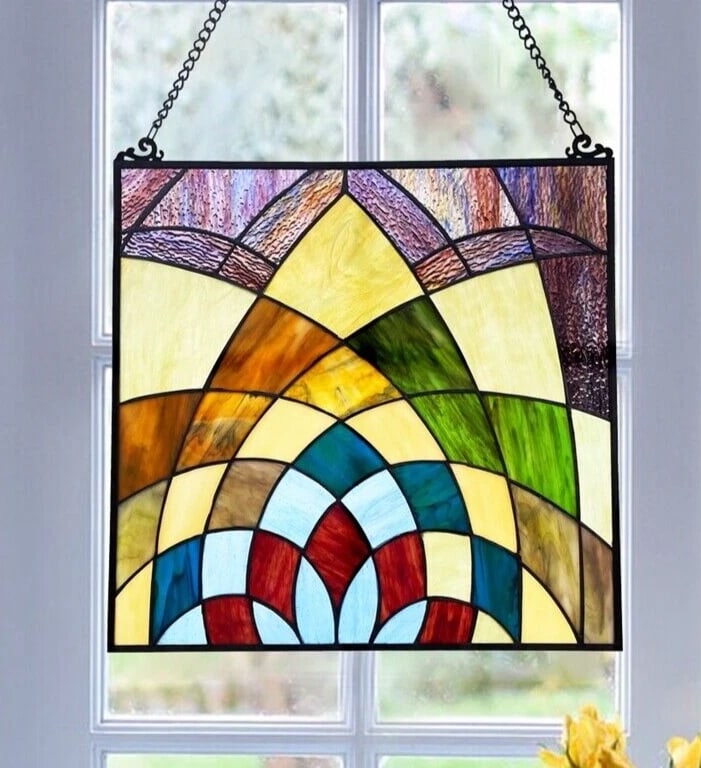 16" Stained Glass Hanging Window Pane Panel Suncatcher - 2