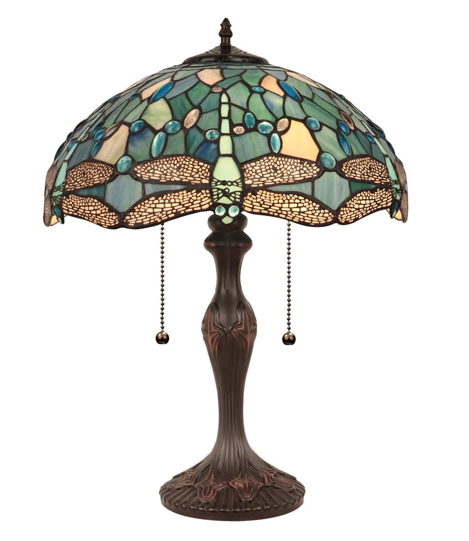 22.24" Stained Glass Dragonfly Lighted Base Table Lamp: Title:22.24" Stained Glass Dragonfly Lighted Base Table Lamp Description:22.24 Tall x 16.42 Wide Wonderful reproduction stained glass table lamp, a stunning work of art that combines traditional craft