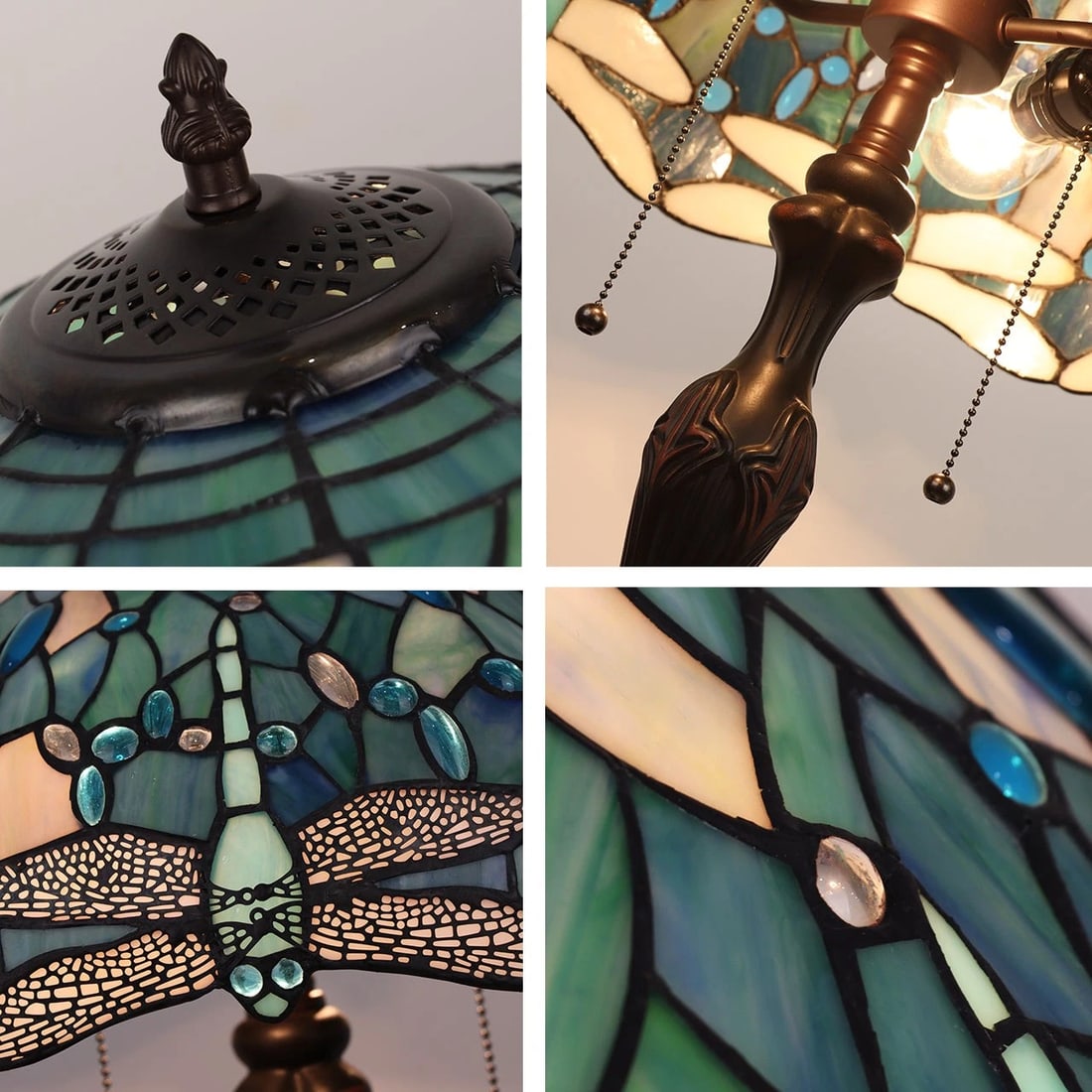 22.24" Stained Glass Dragonfly Lighted Base Table Lamp - 4