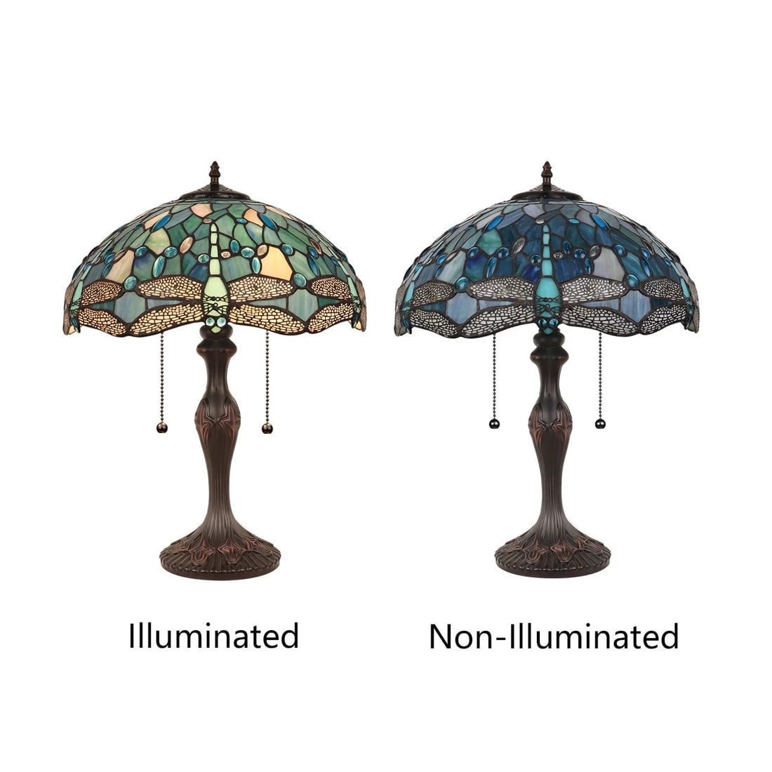 22.24" Stained Glass Dragonfly Lighted Base Table Lamp - 5