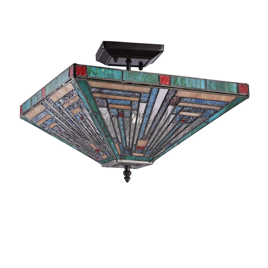 14" Mission Stained Glass Semi Flush Ceiling Uplight - 2