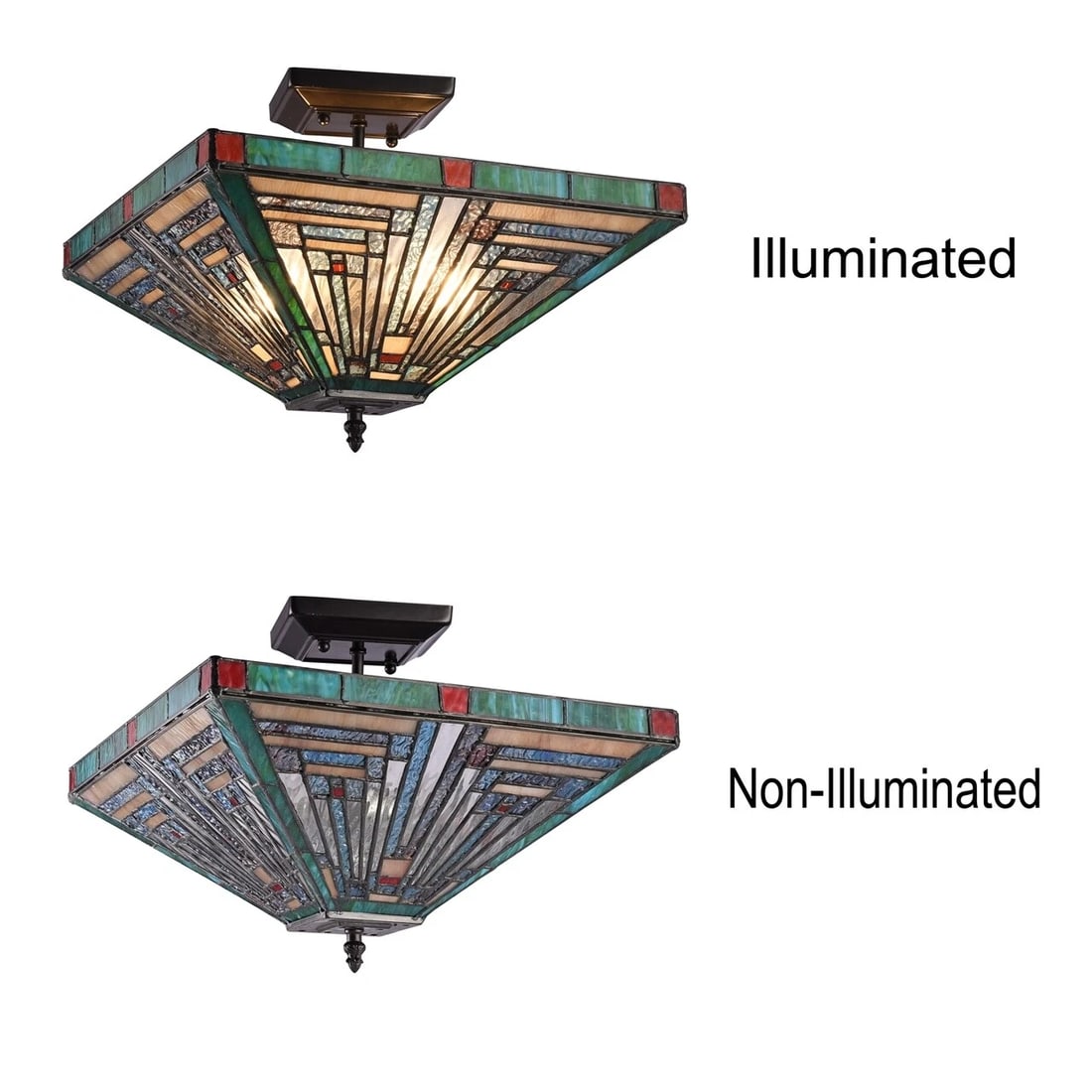 14" Mission Stained Glass Semi Flush Ceiling Uplight - 3