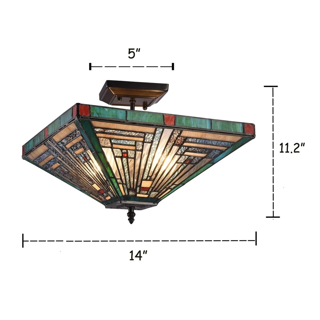 14" Mission Stained Glass Semi Flush Ceiling Uplight - 4
