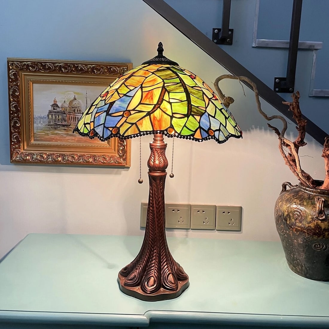 24" 2 light Stained Glass Table Lamp - 5
