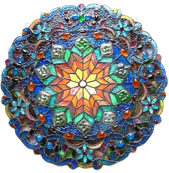 20" Round Stained Glass Window Hanging Panel Suncatcher - 2