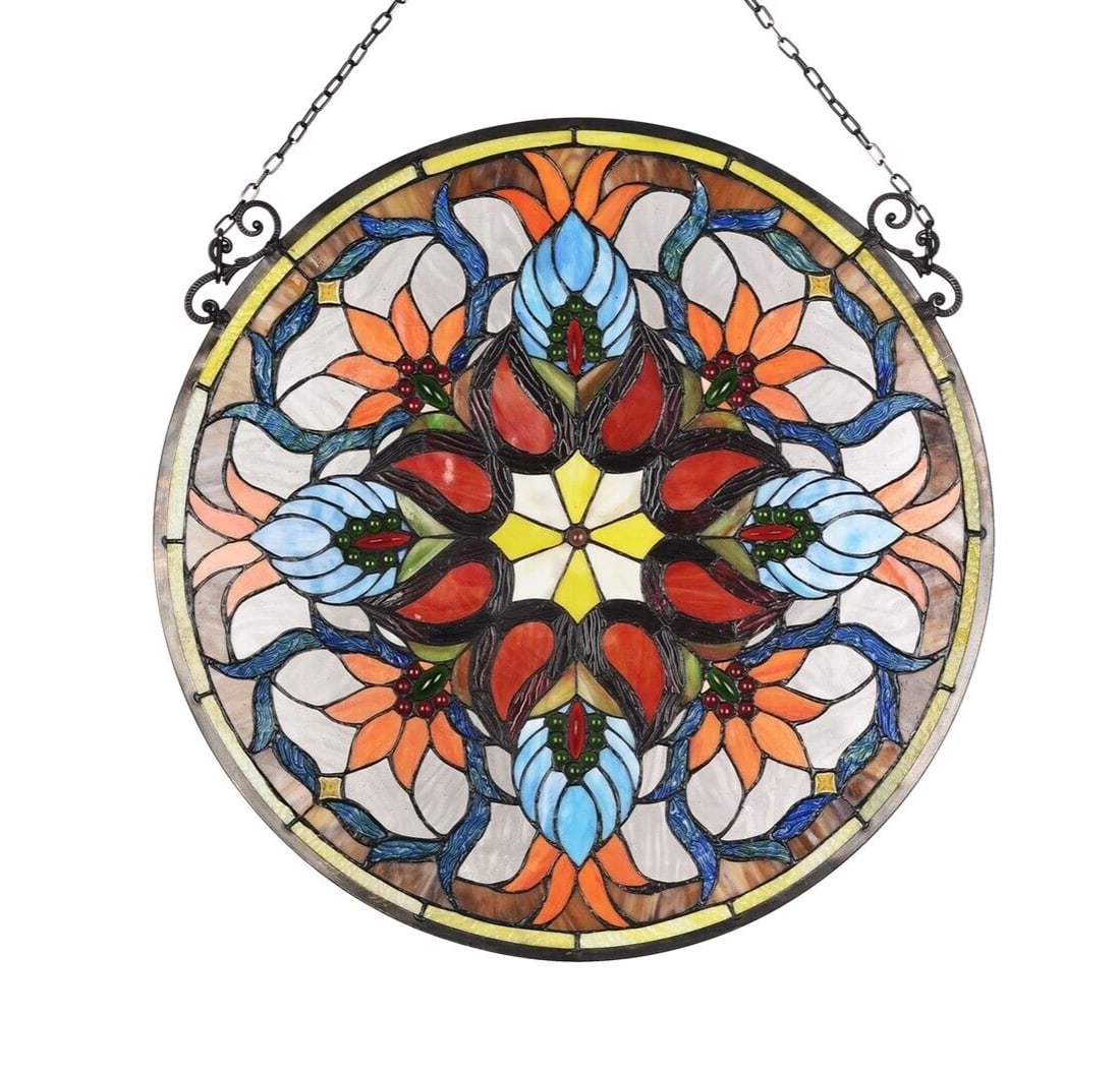 23.2" Round Fall Stained Glass Window Hanging Panel Suncatcher - 2