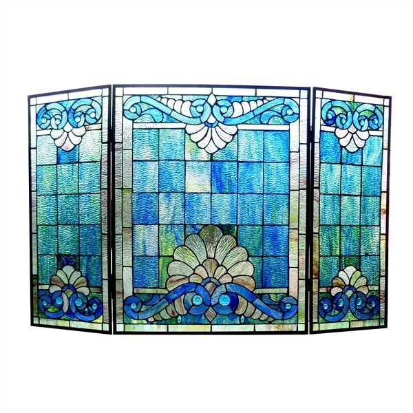 44" Folding Stained Glass Fireplace Screen - 3