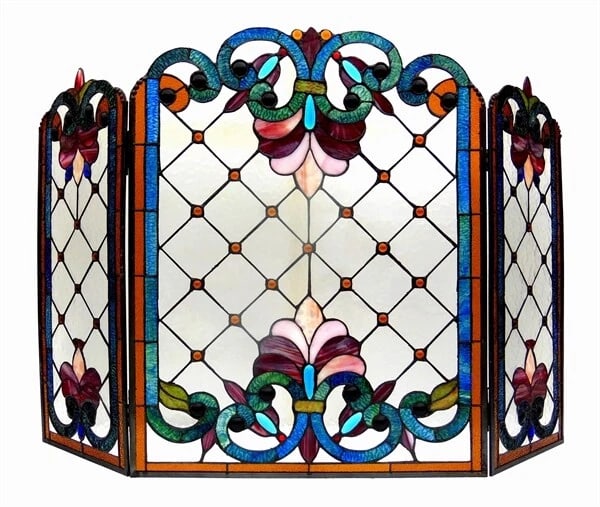 44" Folding Stained Glass Fireplace Screen - 2