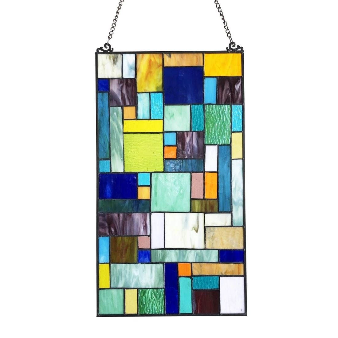 23" Geometric Stained Glass Window Hanging Panel Suncatcher - 2