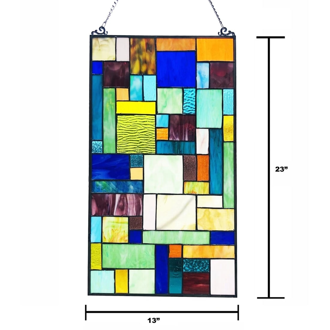 23" Geometric Stained Glass Window Hanging Panel Suncatcher - 3