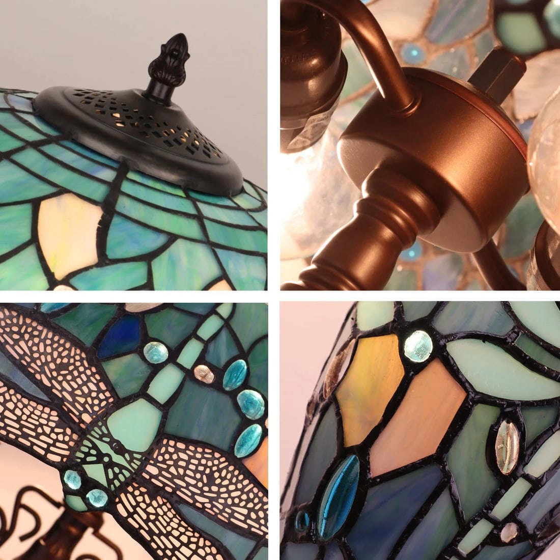 22.44" Stained Glass Dragonfly Lighted Base Table Lamp - 4