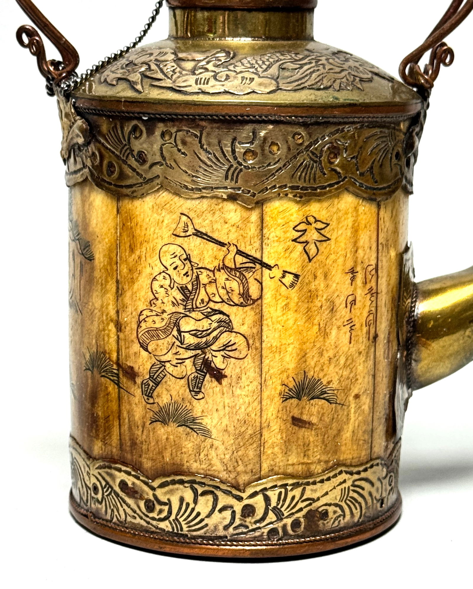 2 Old Chinese Theepots made of bone and brass 1950 - 3