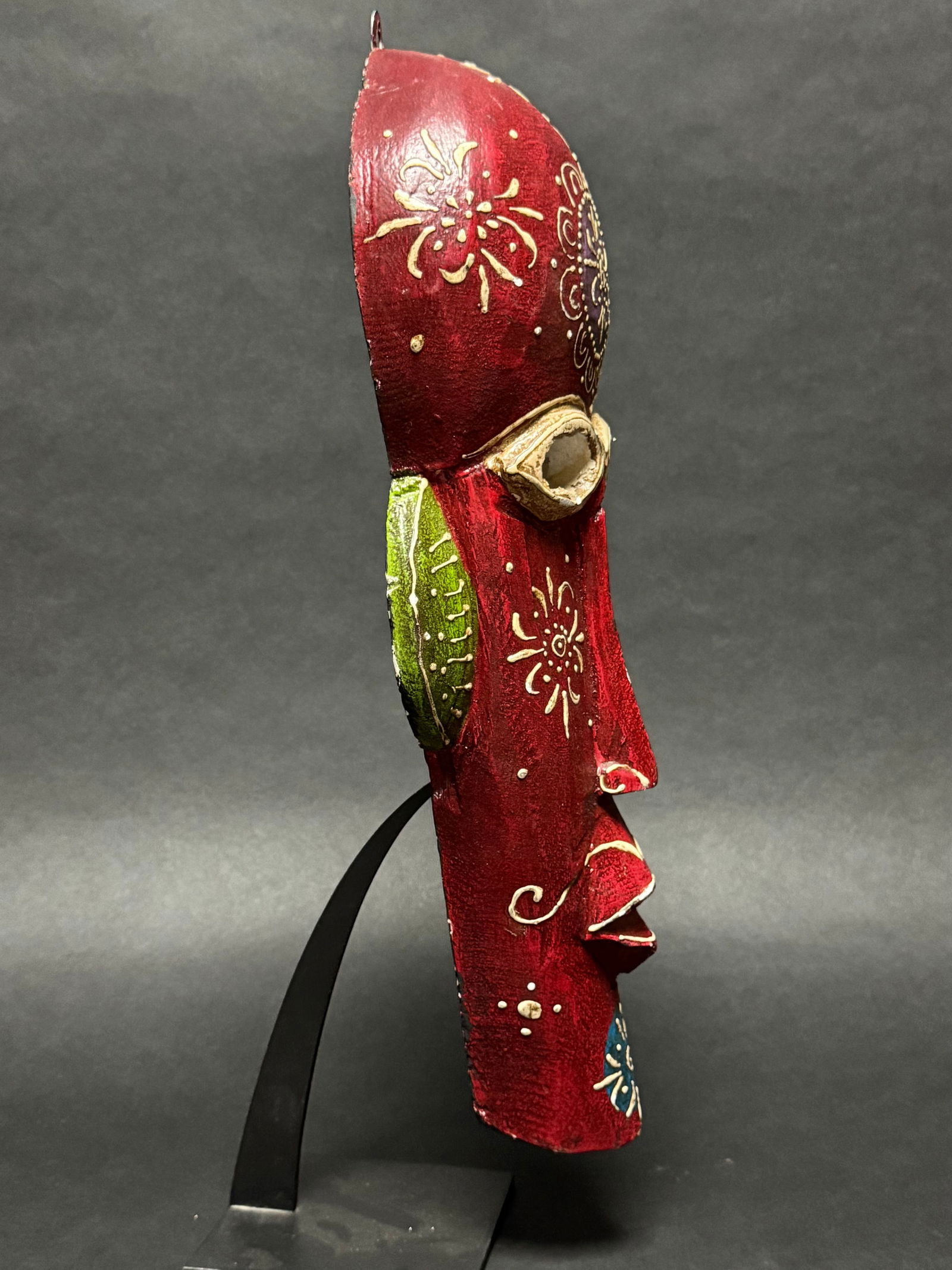 Indian Handicrafts Tribal Art Hand-Carved & Painted Wooden Mask - 6