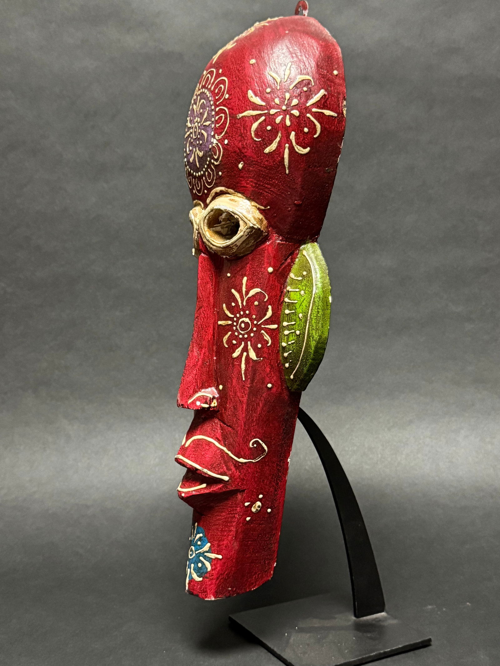 Indian Handicrafts Tribal Art Hand-Carved & Painted Wooden Mask - 7