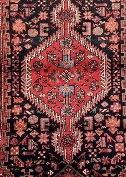 Hand Knotted Wool Persian Zanjan Tribal Oriental Rug 4'11" x 8'8" Navy Red - 10