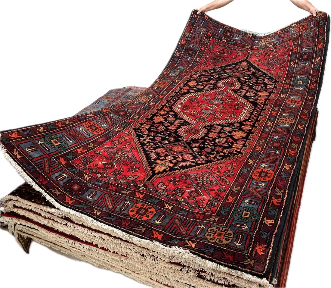 Hand Knotted Wool Persian Zanjan Tribal Oriental Rug 4'11" x 8'8" Navy Red - 14