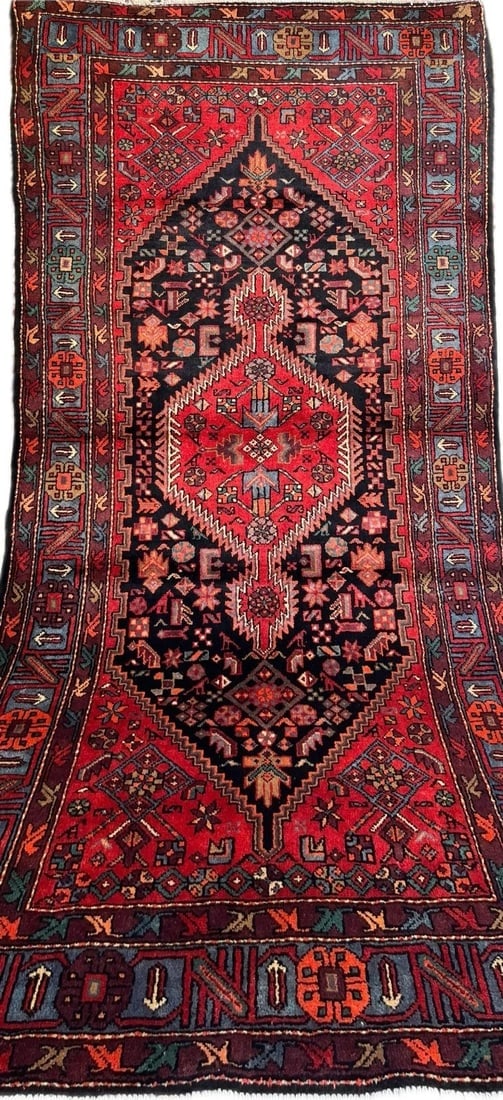 Hand Knotted Wool Persian Zanjan Tribal Oriental Rug 4'11" x 8'8" Navy Red - 15