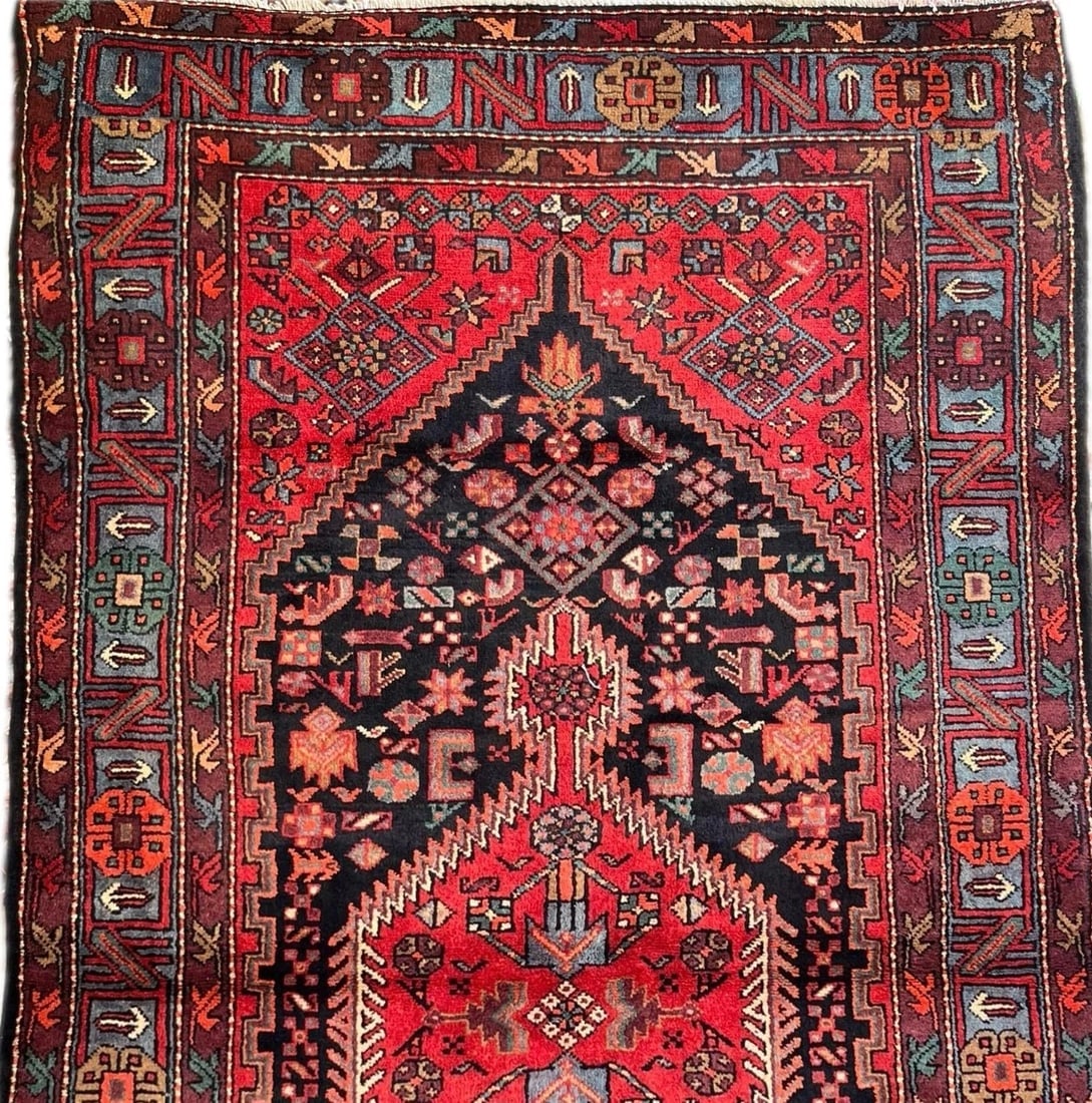 Hand Knotted Wool Persian Zanjan Tribal Oriental Rug 4'11" x 8'8" Navy Red - 8
