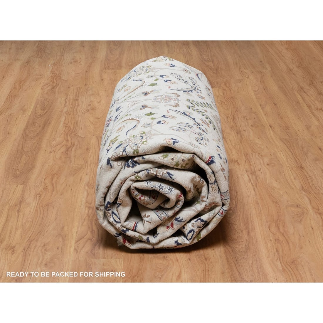 White Nain with All Over Flower Design Wool and Silk Hand Knotted Rug - 9