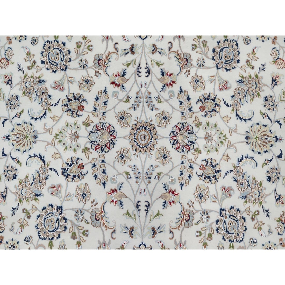 White Nain with All Over Flower Design Wool and Silk Hand Knotted Rug - 8