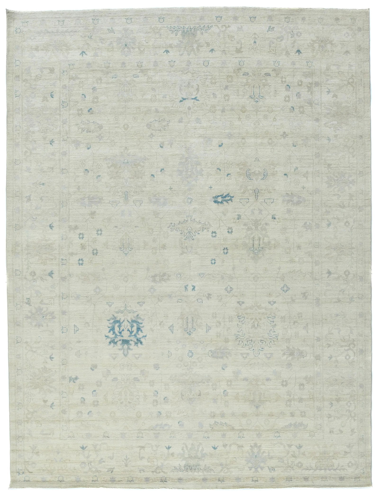 Muted Beige Floral Transitional 9'2X11'7 Oushak Oriental Rug: Title: Muted Beige Floral Transitional 9'2X11'7 Oushak Oriental RugDescription:Hand Knotted 9'2X11'7 beige oriental rug made with natural dyes (fine wool pile and cotton foundation), superior knot