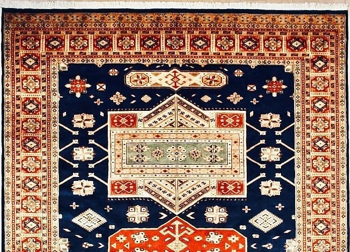 Hand Knotted Jaldar Navy Wool Geometric Oriental Area Rug 8'3" x 11'5" - 5