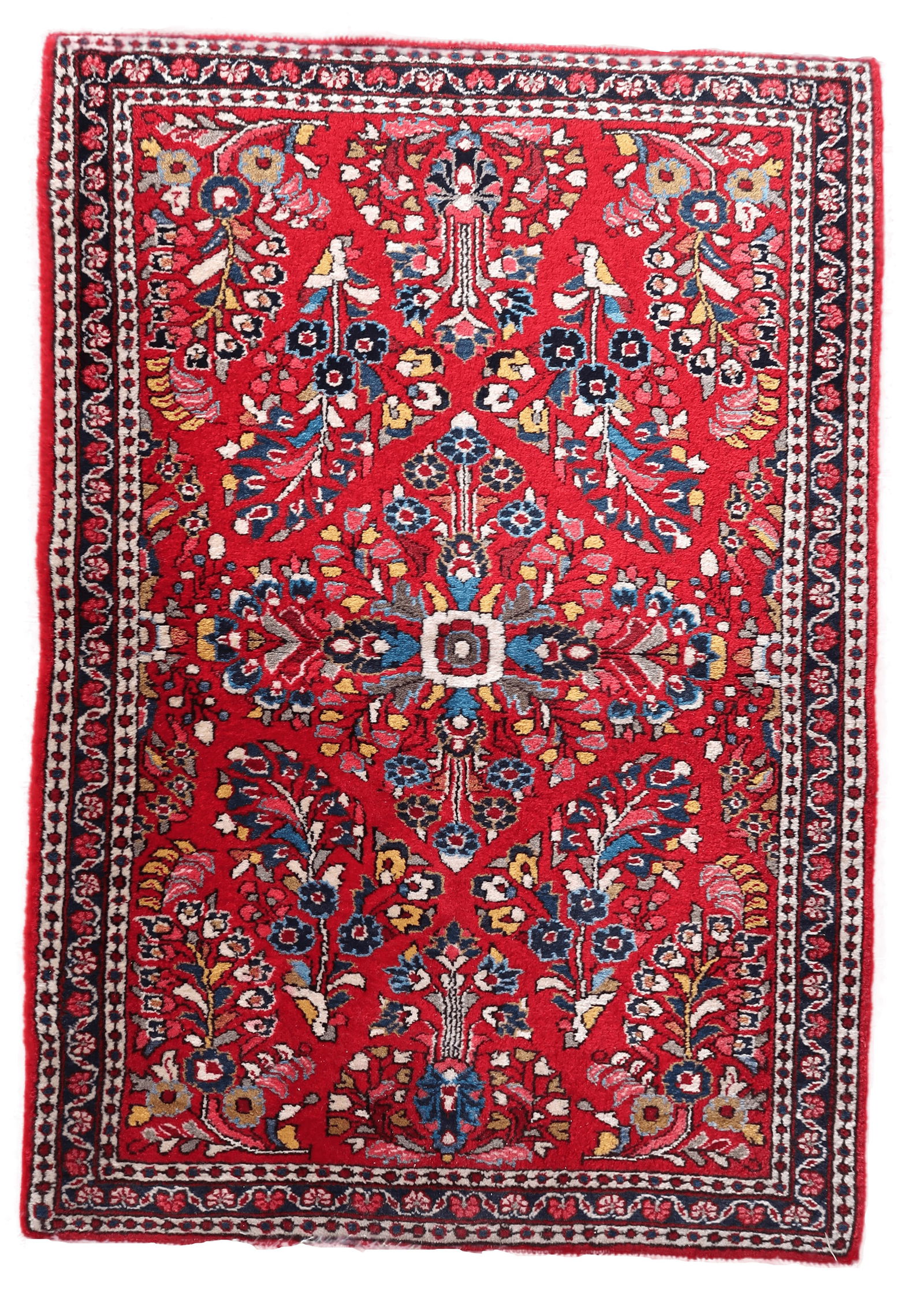 Handmade Vintage Oriental Sarouk Rug 3.3' x 4.7' (101cm x 145cm), 1950s: Title:Handmade Vintage Oriental Sarouk Rug 3.3' x 4.7' (101cm x 145cm), 1950sOrigin:Middle EastDimension:3.3' x 4.7' (101cm x 145cm)Materials:woolYear:1950sDescription:Elevate your space with our