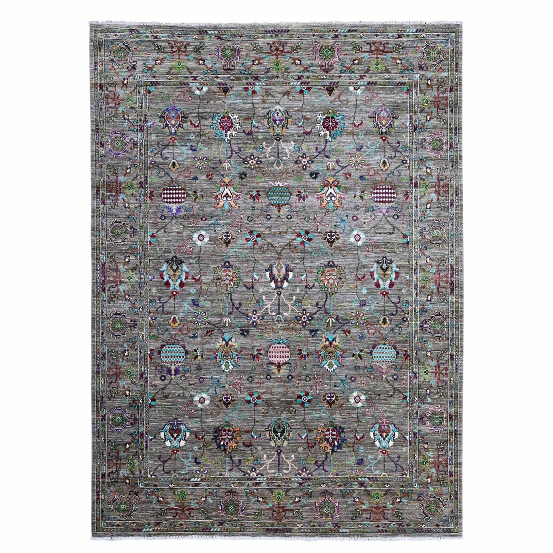 Thunder Gray Wool Hand Knotted Sultani Pomegranate Design Oriental Rug: Title: Thunder Gray Wool Hand Knotted Sultani Pomegranate Design Oriental RugDescription: This is a truly genuine one-of-a-kind. It has been Knotted for months and months in the centuries-old weaving