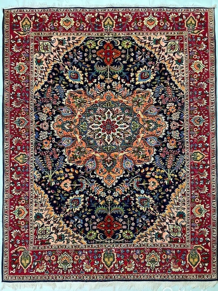 Hand Knotted Persian Tabriz Wool Navy Oriental Area Rug 6'7" x 9'3" - 2