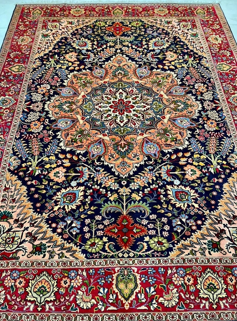 Hand Knotted Persian Tabriz Wool Navy Oriental Area Rug 6'7" x 9'3" - 3