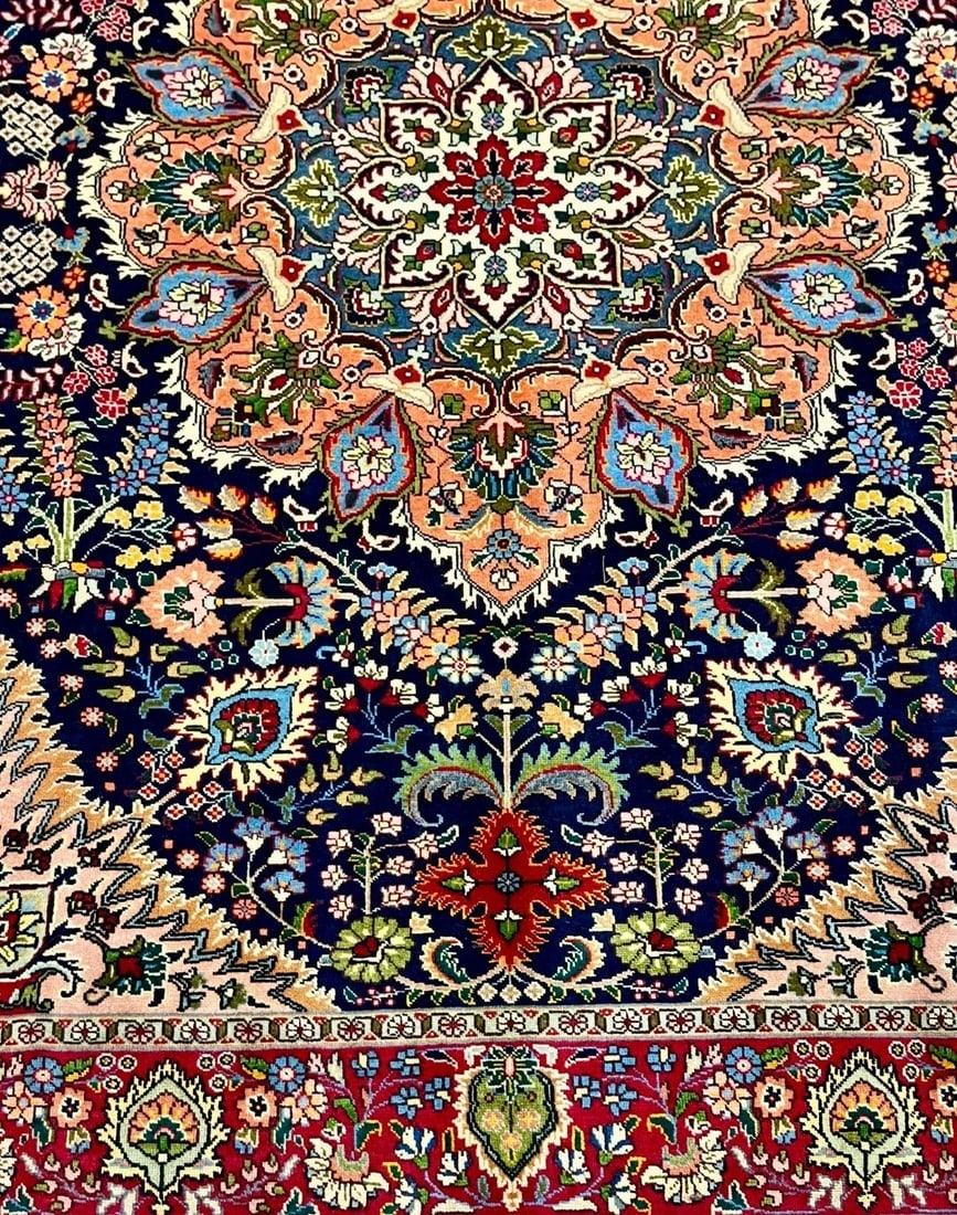 Hand Knotted Persian Tabriz Wool Navy Oriental Area Rug 6'7" x 9'3" - 8