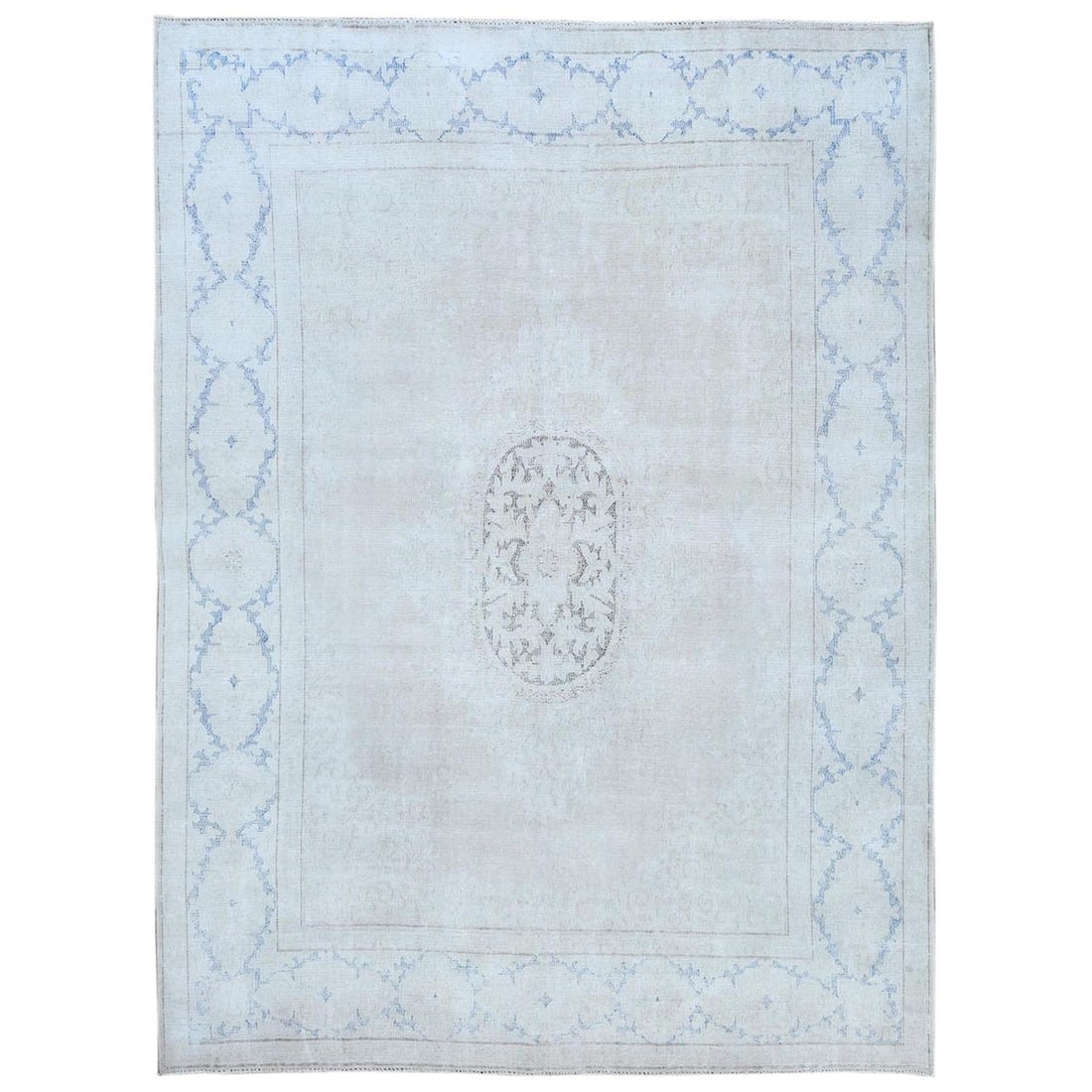 Beige Hand Knotted, Shabby Chic Distressed Look Old Persian Kerman Rug: Title: Beige Hand Knotted, Shabby Chic Distressed Look Old Persian Kerman Rug Description: This is a truly genuine one-of-a-kind. It has been Knotted for months and months in the centuries-old weaving