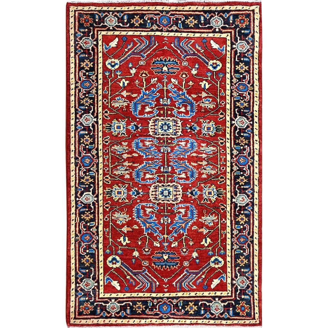 Barn Red, Serapi Heriz Design, Soft Wool Hand Knotted Oriental Rug: Title: Barn Red, Serapi Heriz Design, Soft Wool Hand Knotted Oriental Rug Description:This is a truly genuine one-of-a-kind. It has been Knotted for months and months in the centuries-old weaving craf