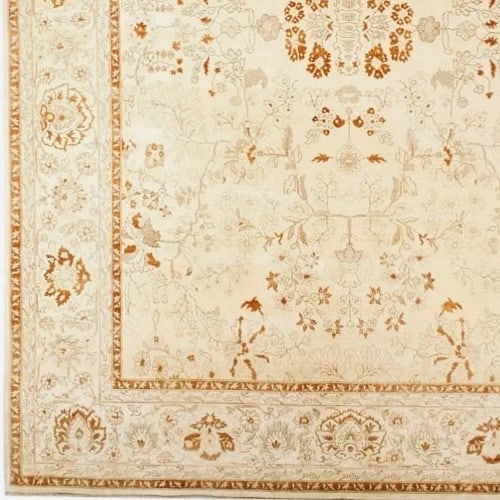 Hand Knotted Indo-Tabriz Ivory Wool New Oriental Rug Carpet 10' x 14'5" - 6