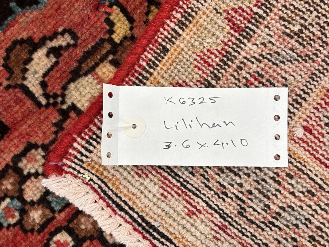 Persian Lilihan Hand-Knotted Wool Rug, Red Tribal, 3'6" x 4'10" - 10