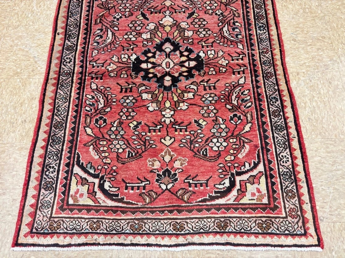 Persian Lilihan Hand-Knotted Wool Rug, Red Tribal, 3'6" x 4'10" - 4