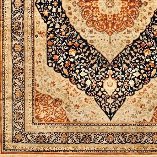 Hand-Knotted Indo-Persian Wool Black Oriental Rug Medallion Carpet 10'3" x 14'1" - 6