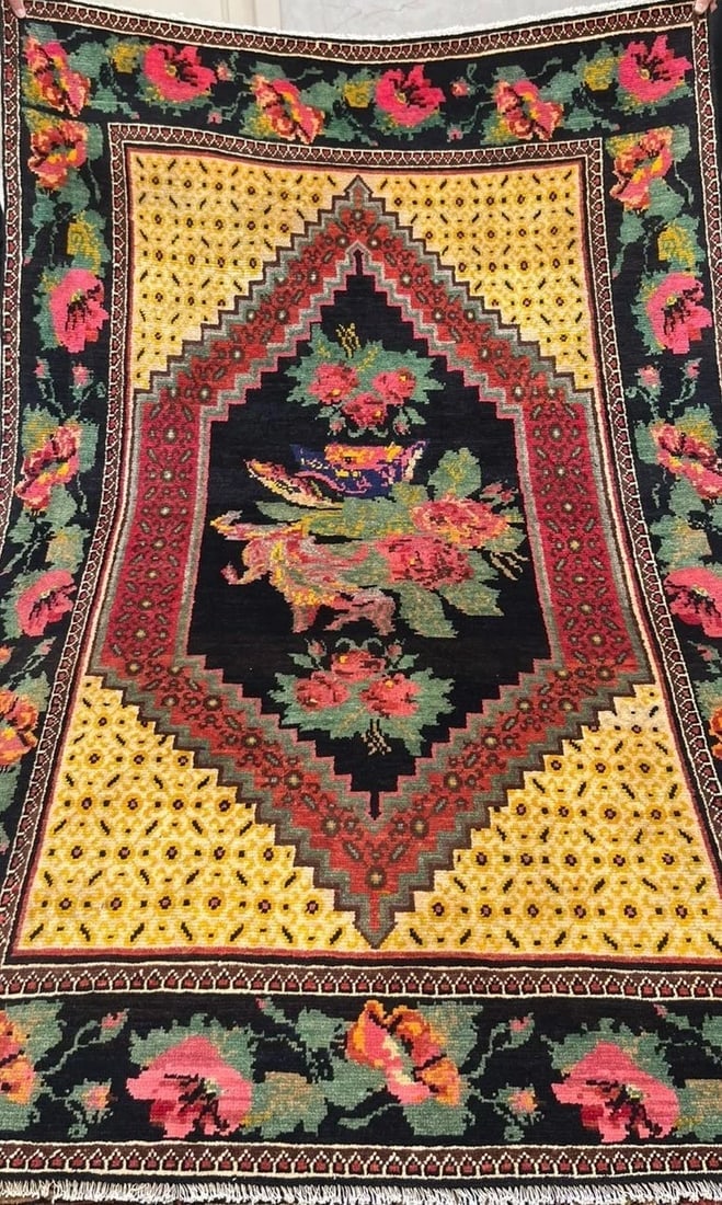 Hand Knotted Karabagh Tribal Wool Black Caucasian Oriental Rug 5' x 7'3" - 3