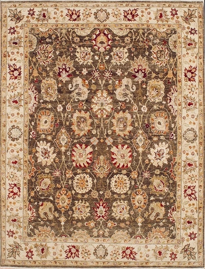 Hand Knotted Indo-Tabriz Brown Wool New Oriental Rug Carpet 7'11" x 10'4" - 7