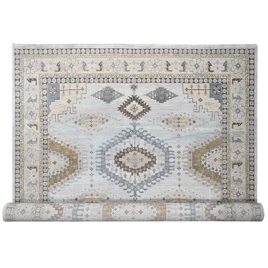 Gray Hand Knotted Zoroastrian Village Geometric Oversized Oriental Rug: Title: Gray Hand Knotted Zoroastrian Village Geometric Oversized Oriental RugDescription: This is a truly genuine one-of-a-kind. It has been Knotted for months and months in the centuries-old weaving