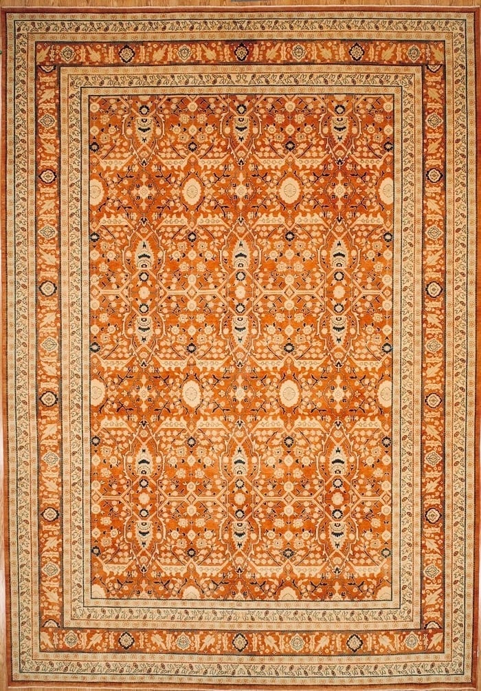 Hand Knotted Indo-Tabriz Geometric Rust Oriental Rug Wool Carpet 10'1" x 14'4": Title:Hand Knotted Indo-Tabriz Geometric Rust Oriental Rug Wool Carpet 10'1" x 14'4" Description:• Rug Number: 74475 • Country of Origin: India • Style, Design: Persian Tabriz, Geome