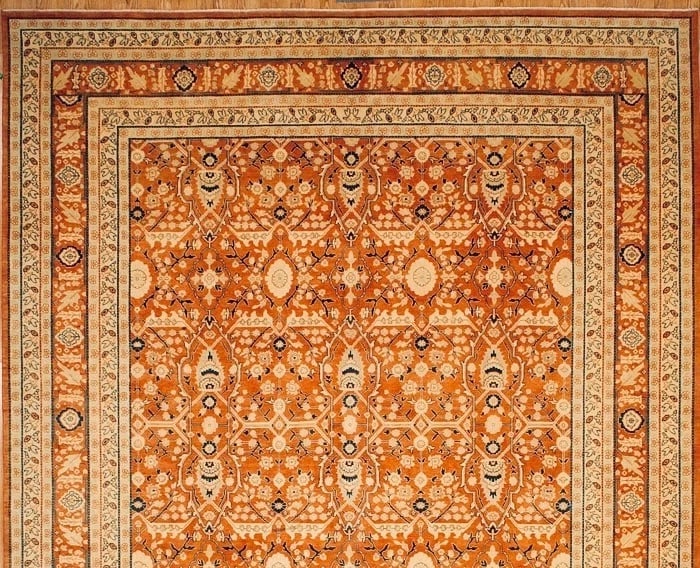 Hand Knotted Indo-Tabriz Geometric Rust Oriental Rug Wool Carpet 10'1" x 14'4" - 5